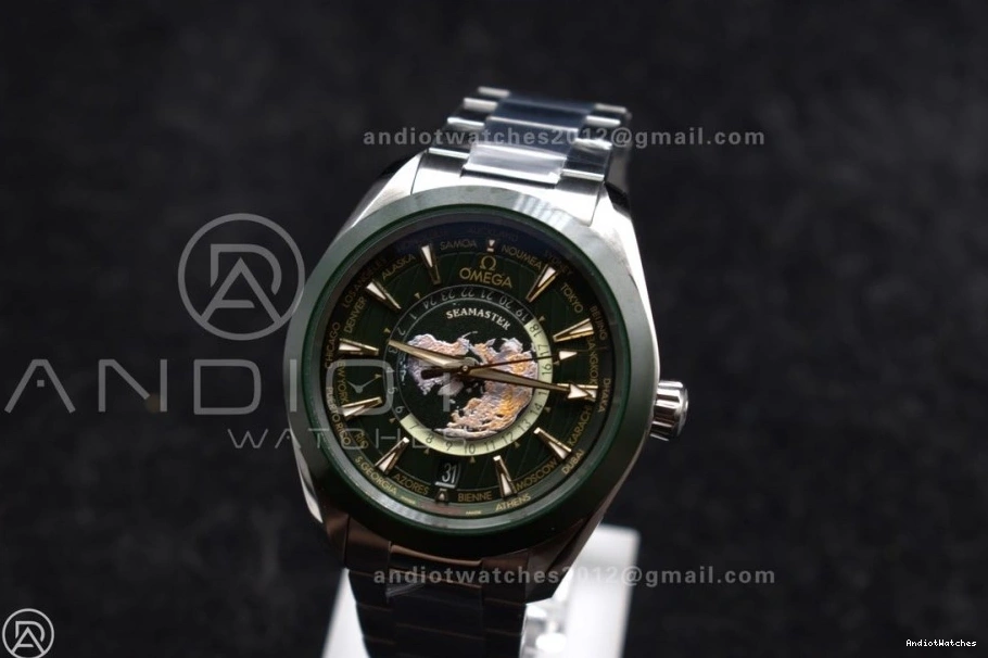 Best GMT Terra 513 Unisex 43mm 1:1 Edition Bracelet Clone SS VSF Green Worldtimer Aqua Super A8938 on Ceramic 0905